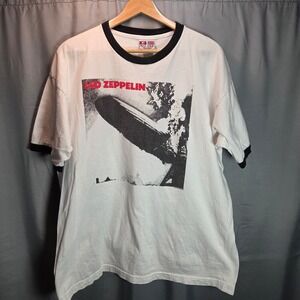 LED ZEPPELIN Blimp Y2K White Black Trim T-shirt 00s Size XL Rock Music